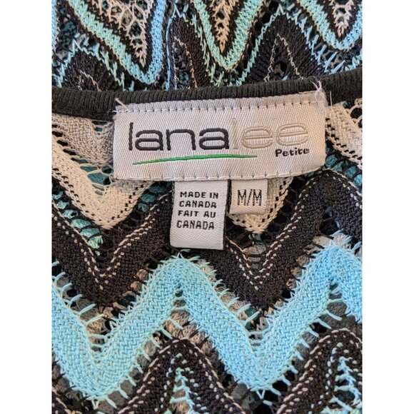 Vintage Open Front Knit Light Jacket Cardigan Womens M Blue Chevron Bell Sleeves - Picture 5 of 5